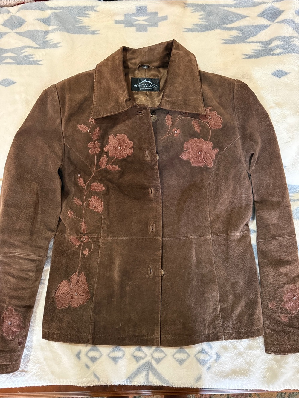 Montanacco Brown Suede Floral-Embroidered Leather Jacket